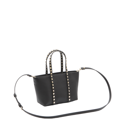 Black Leather Small Rockstud Shopping Bag