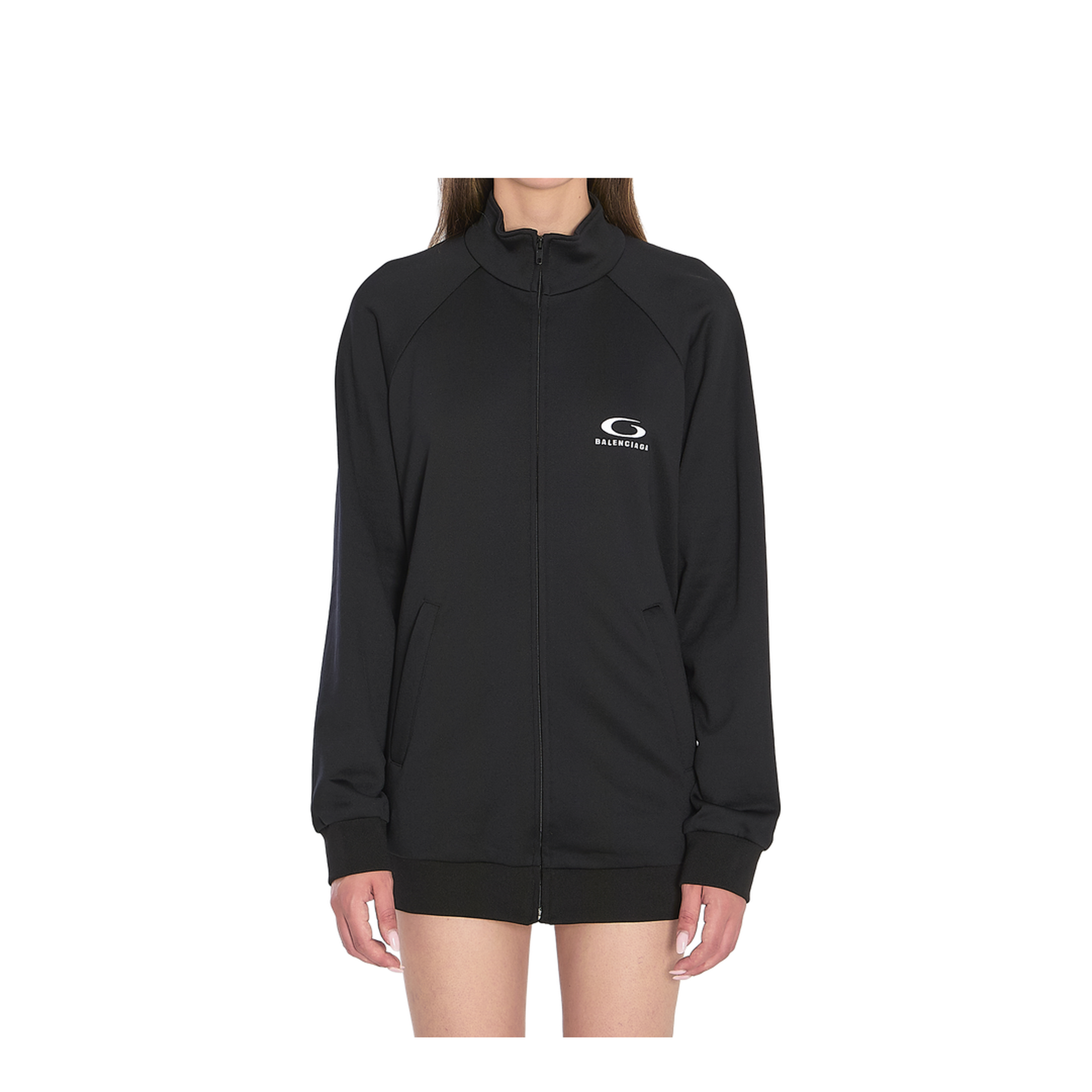 Black Cotton Zip-Up Tracksuit Jacket