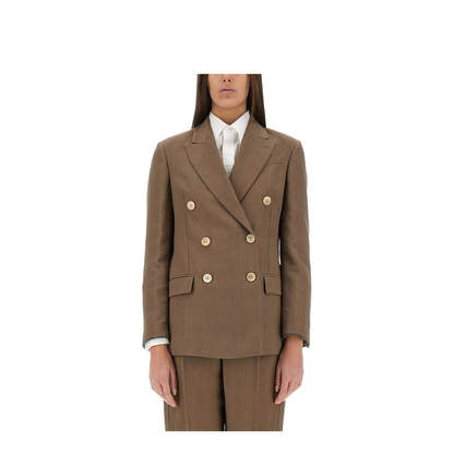 Linen Blend Double-Breasted Jacket