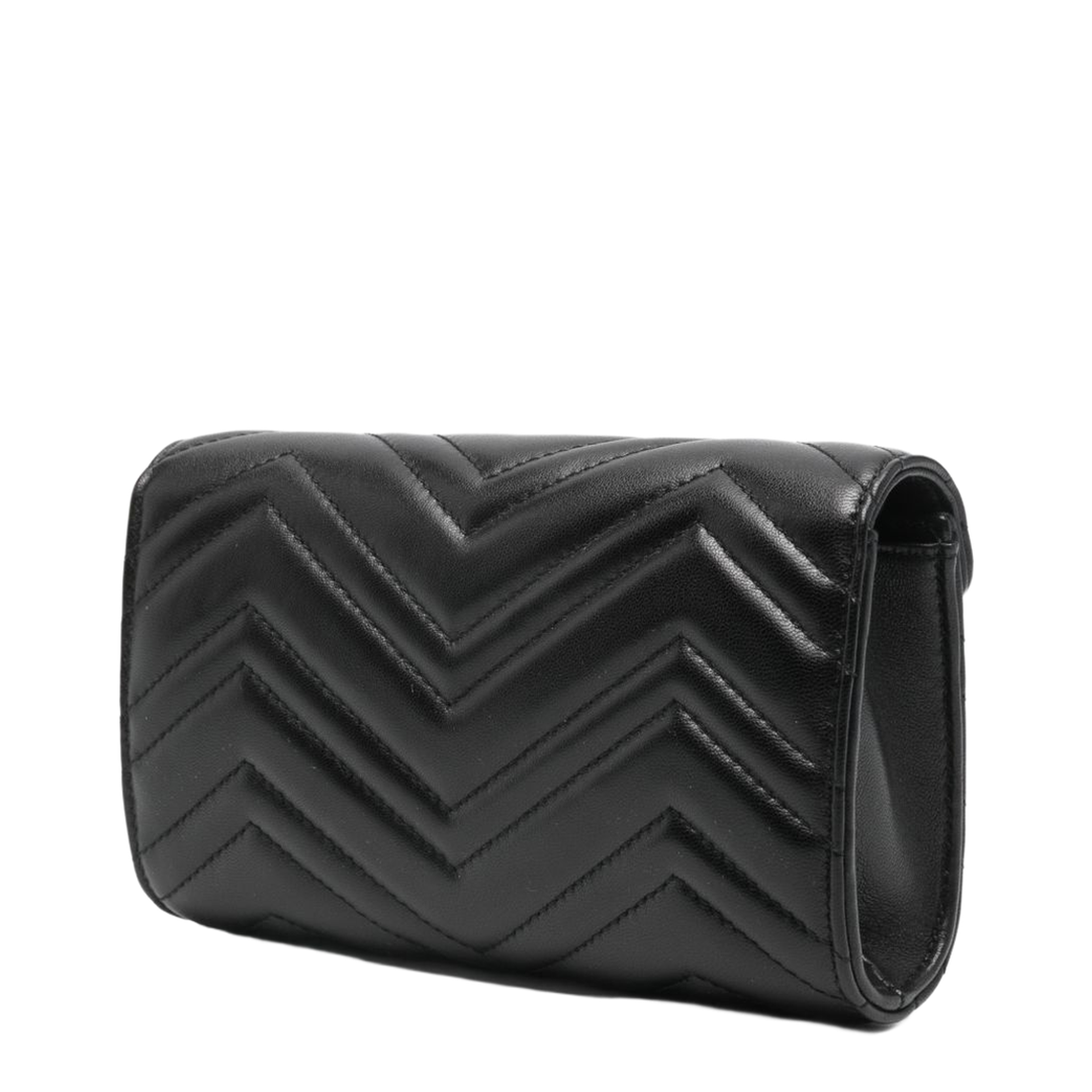 GG Marmont Small Matelassé Nappa Leather Wallet On Chain - Black