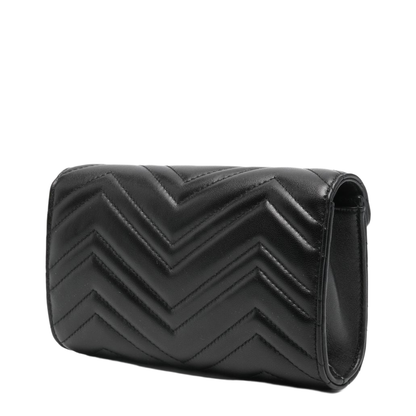 GG Marmont Small Matelassé Nappa Leather Wallet On Chain - Black