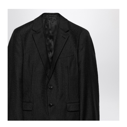 Single-breasted dress in anthracite gray wool and cashmere