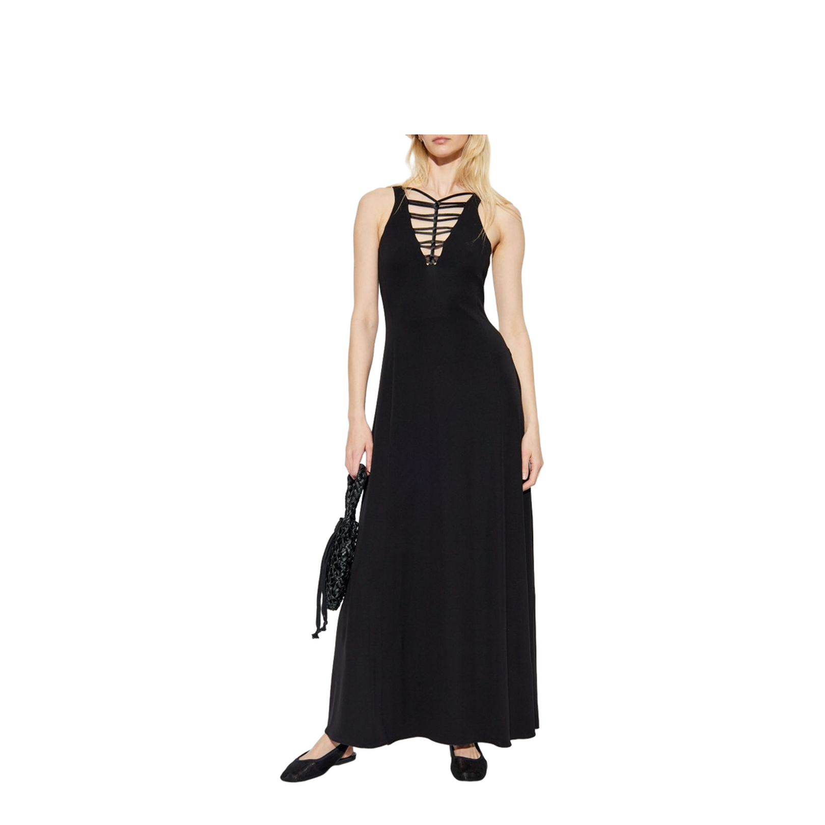 Interlock Jersey Long Dress with Twist Detail