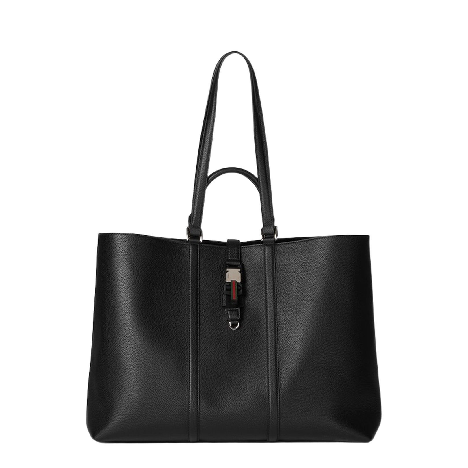 Large Tote Bag with Web in Black Leather