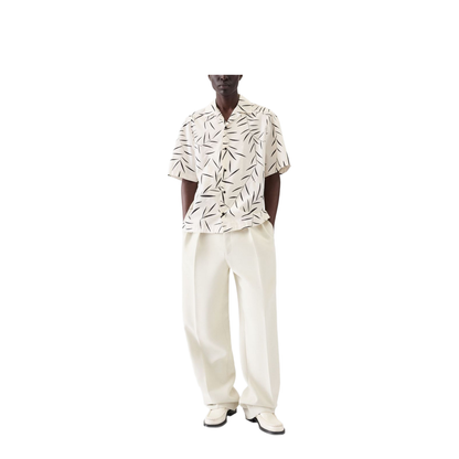 Cream Black Leaf Pattern Camp Collar Shirt
