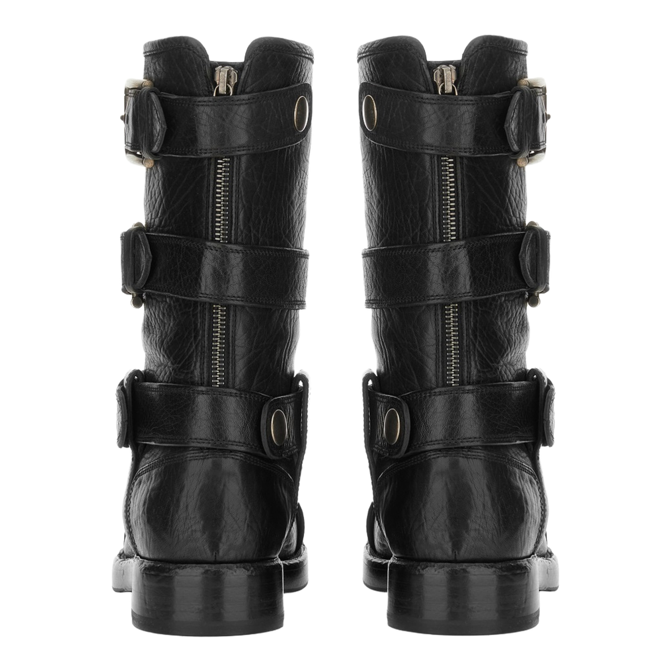 Black leather boots with straps