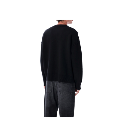 Black Wool De Coeur Crewneck Sweater