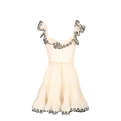Embroidered Frilled Mini Dress