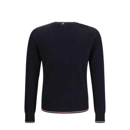 MAYFEYR - Thom Browne - Crewneck Cotton Knit Sweater With 4 Bar Detail - MKA585AY1055415