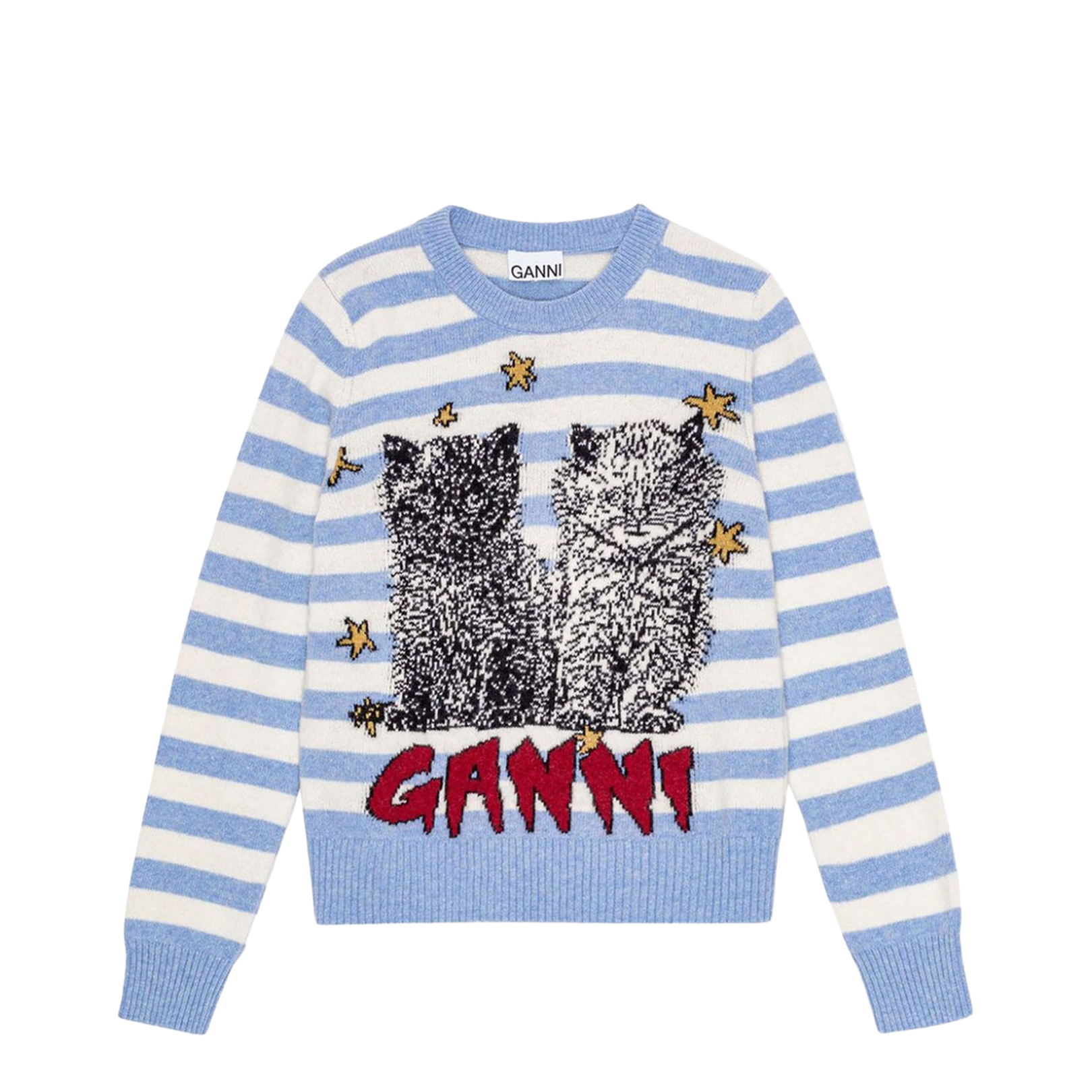 Striped Graphic Wool Mix Cats Knit - Illusion Blue