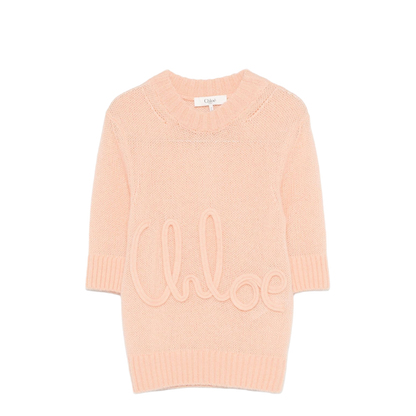 Elbow-Sleeve Logo Sweater in Alpaca Wool & Silk Knit