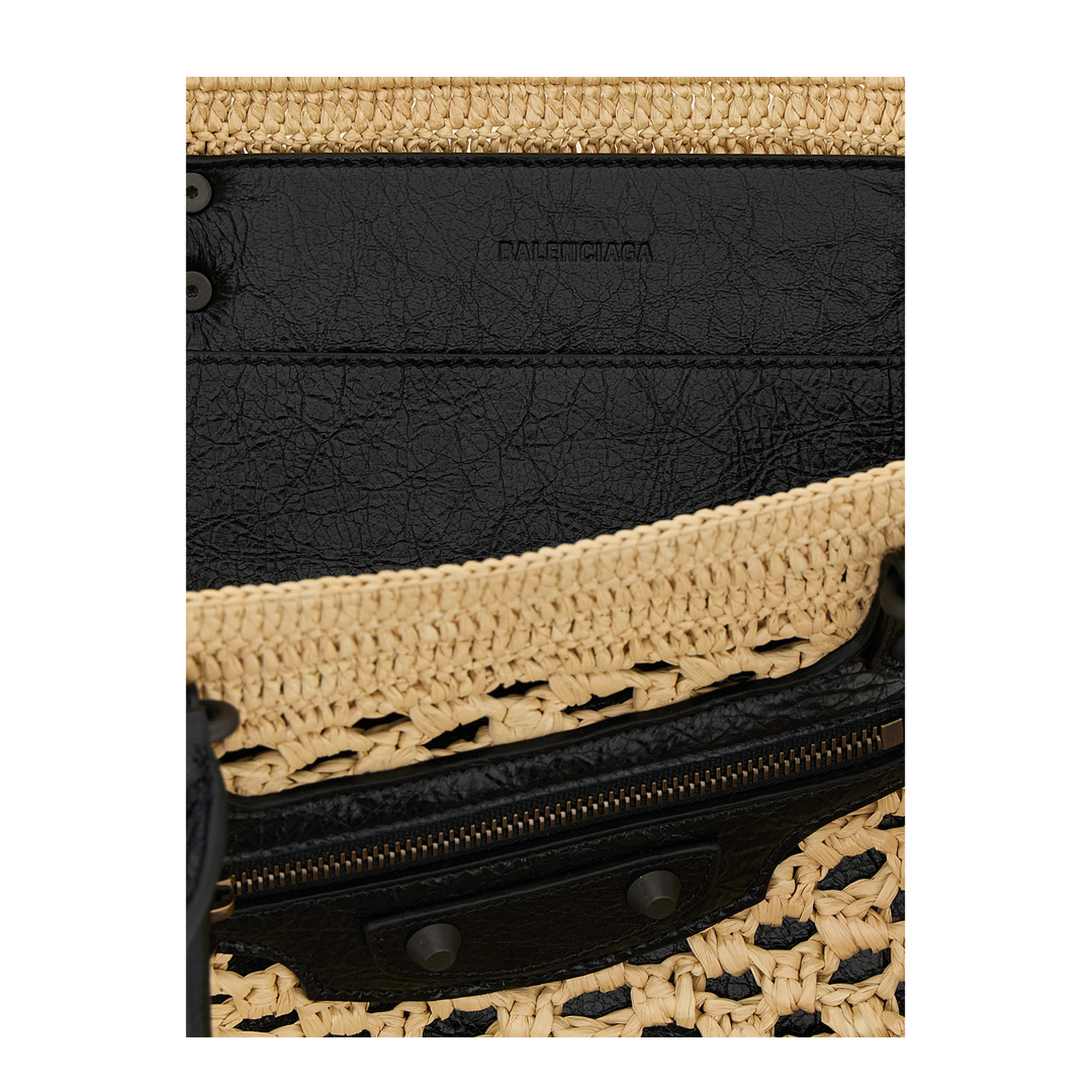 Le City Medium Raffia-Effect Fabric Basket Bag - Natural/Black