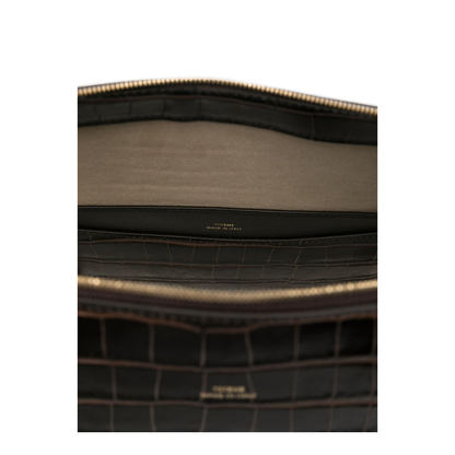 Coffee Brown Croco-Embossed Leather Bag