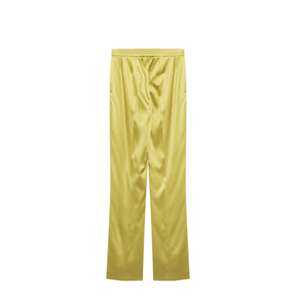 Avocado-colored Trousers in Shiny Silk Blend