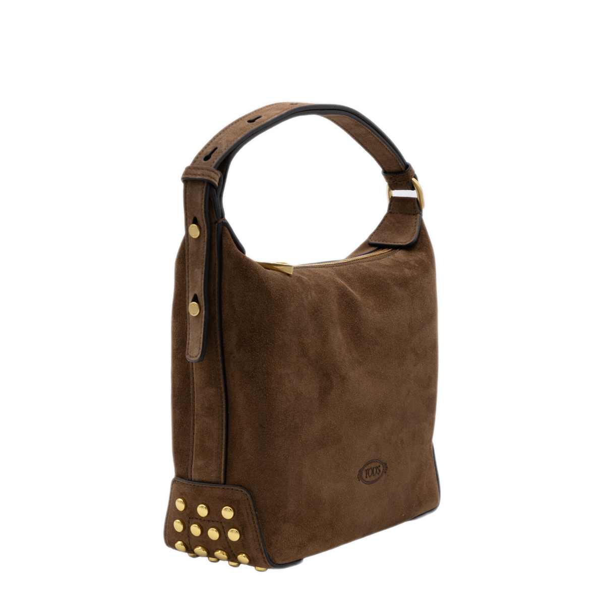 Metal Dots Mini Calfskin Suede Shoulder Bag - Brown