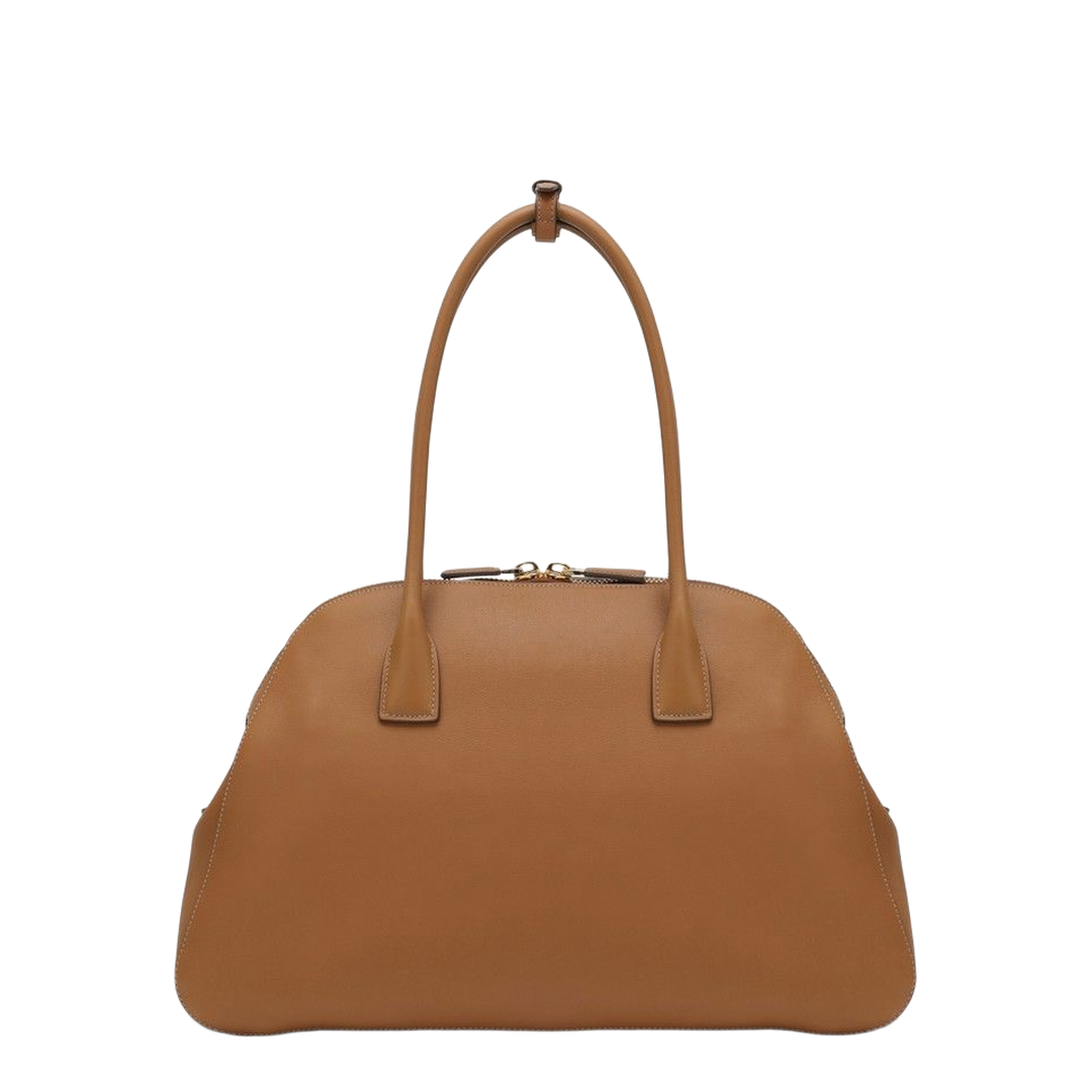 Caramel Medium Leather Tote Bag With Zipper Closure