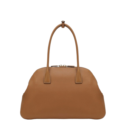 Caramel Medium Leather Tote Bag With Zipper Closure
