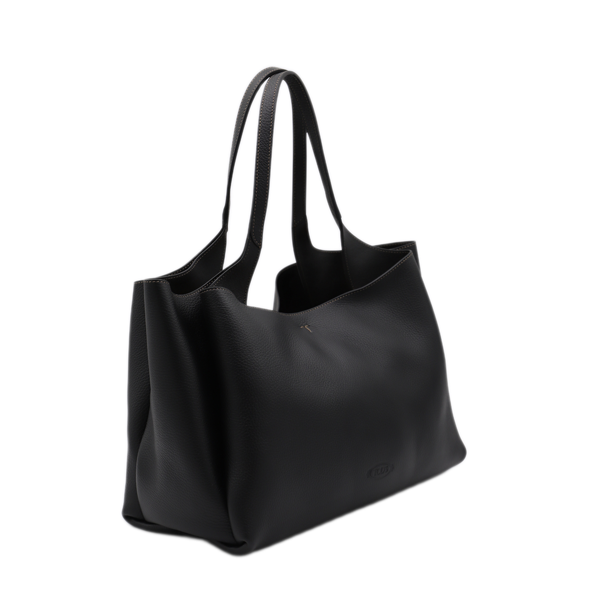 T Timeless Medium Hammered Leather Tote - Black