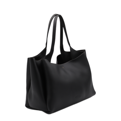 T Timeless Medium Hammered Leather Tote - Black