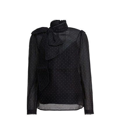 Silk and Linen Lavallière Dream Blouse Black