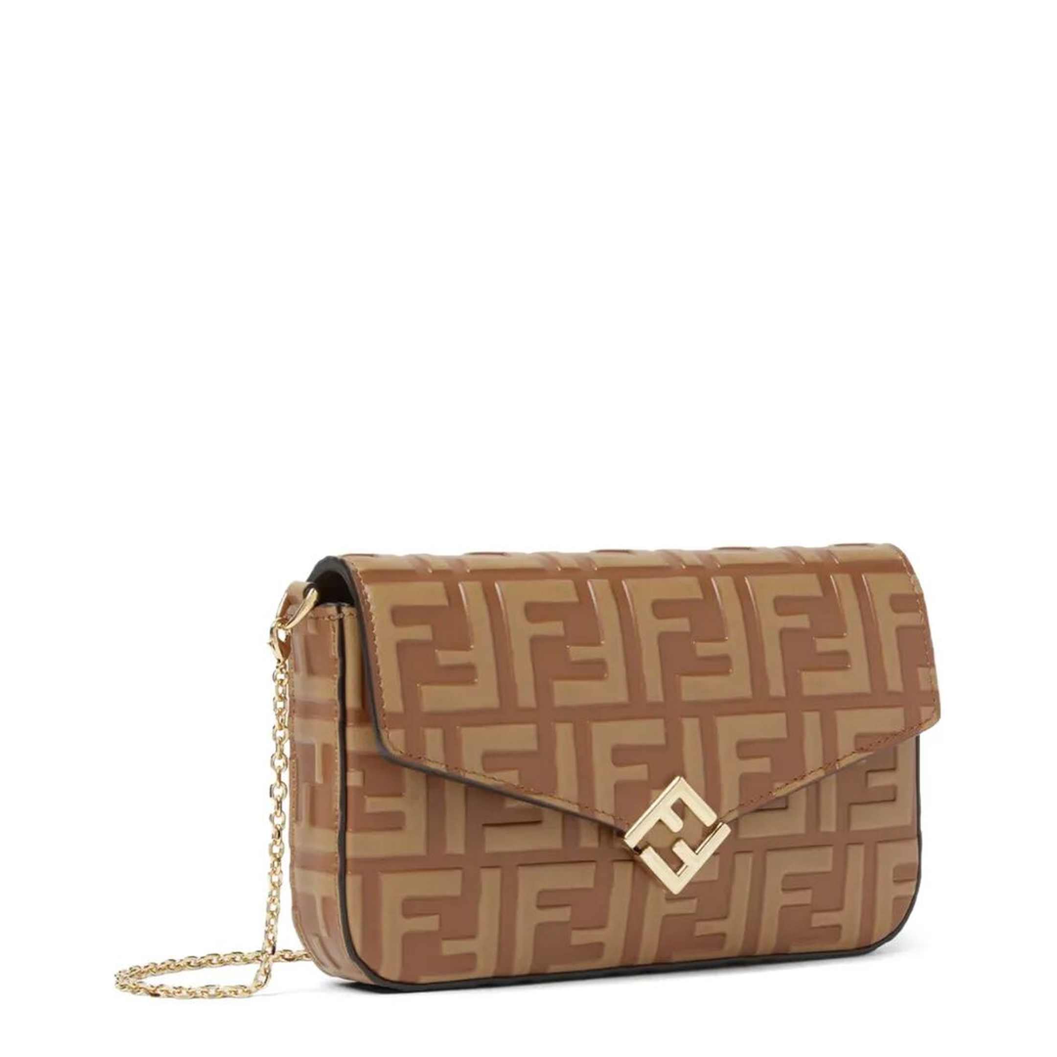 FF Diamonds Wallet On Chain Leather Brown