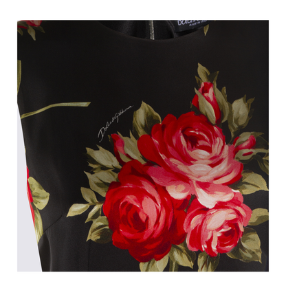Bouquet Rose Print Satin Midi Dress