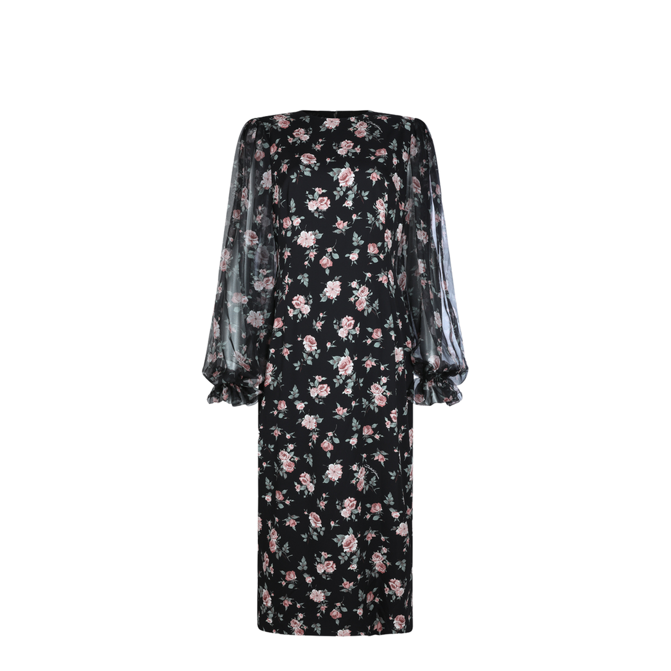Vintage Roses-Print Charmeuse Dress