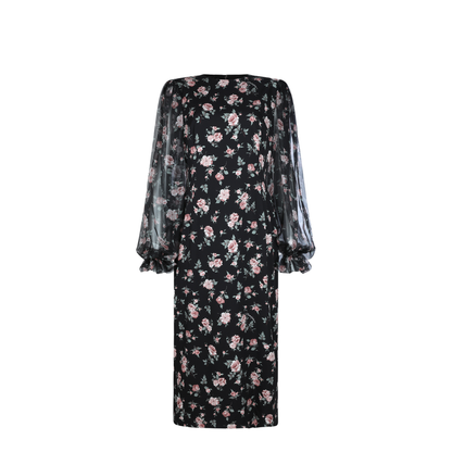Vintage Roses-Print Charmeuse Dress