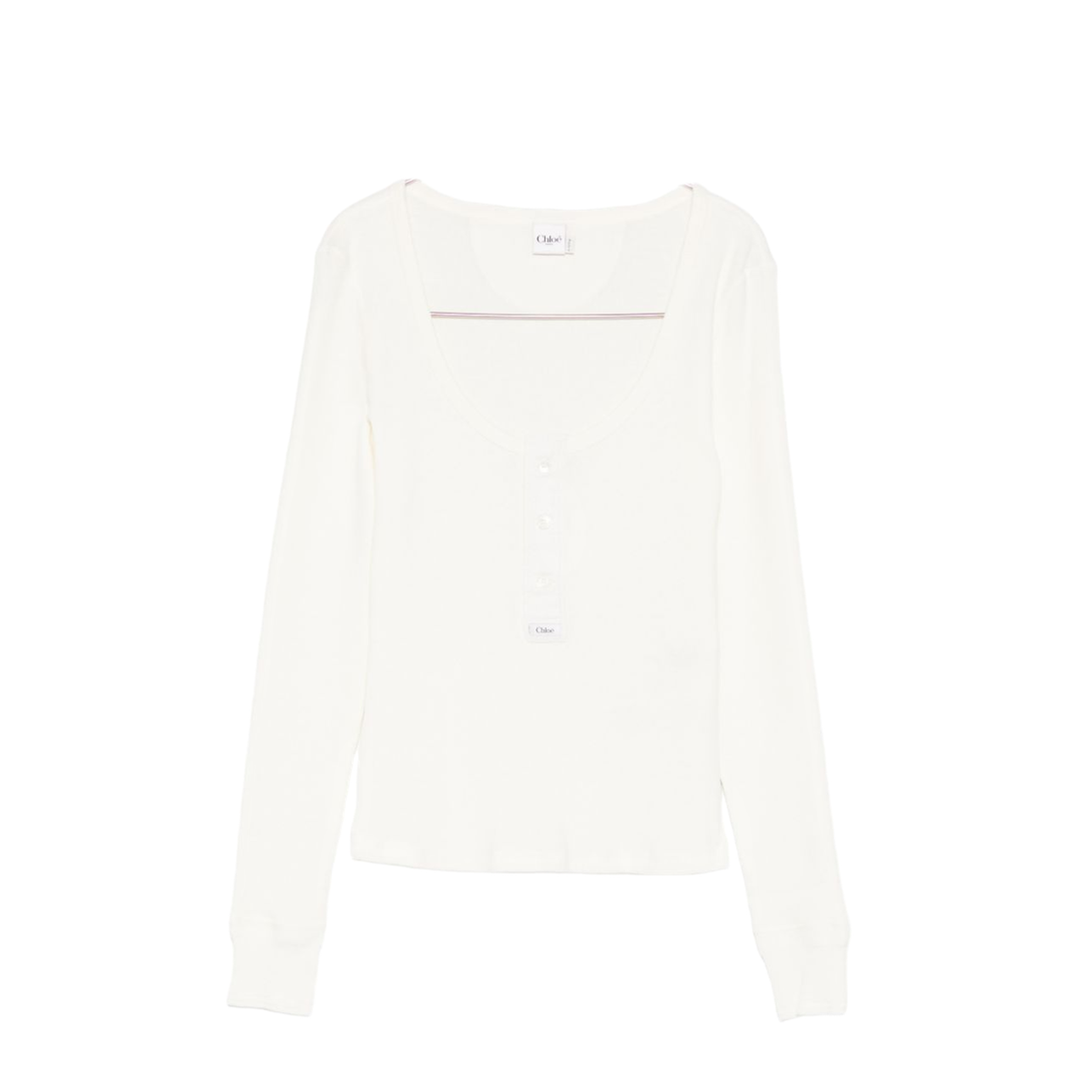 Scoop-neck Henley Shirt in Cotton Jersey White