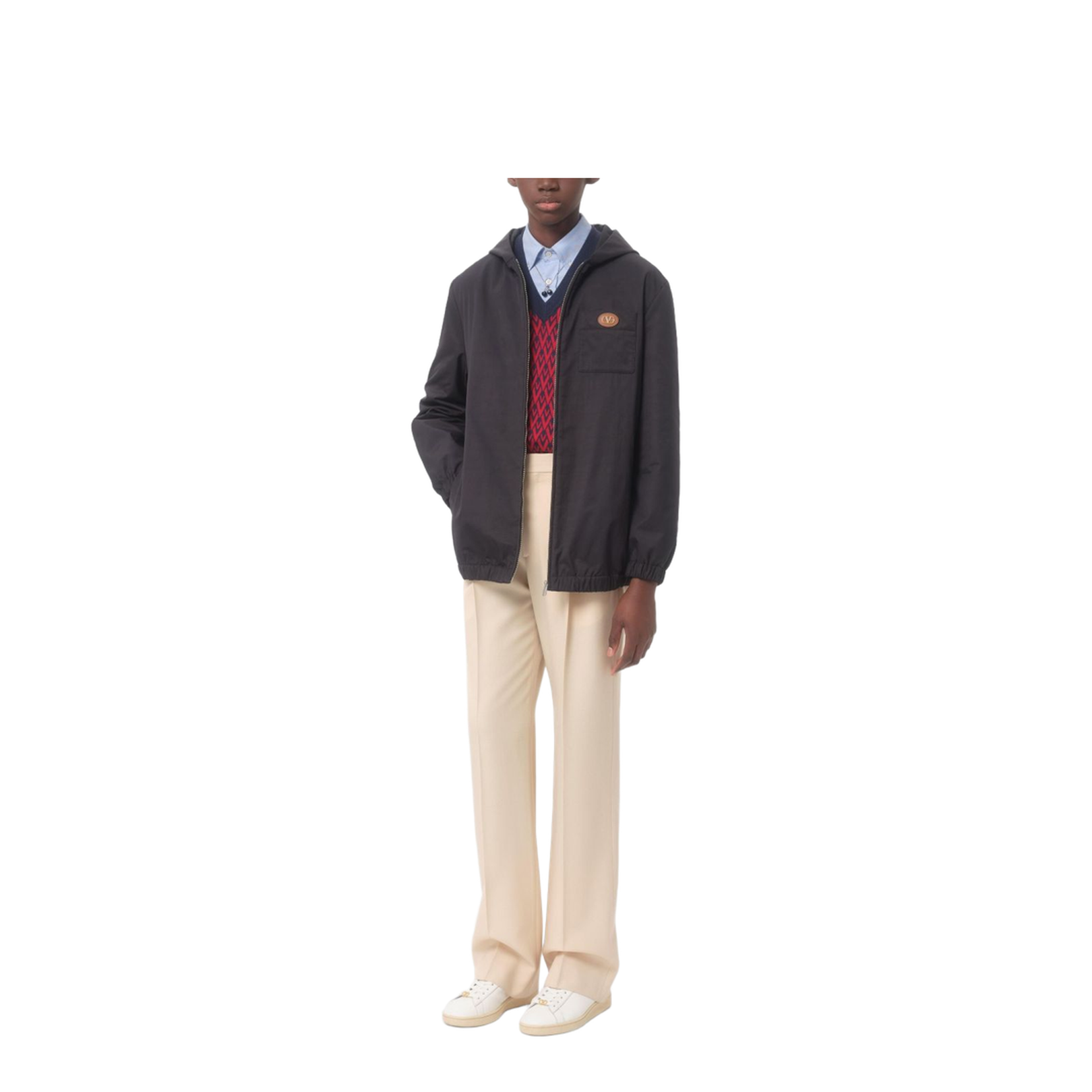 Nylon Hooded Jacket With Vlogo Patch