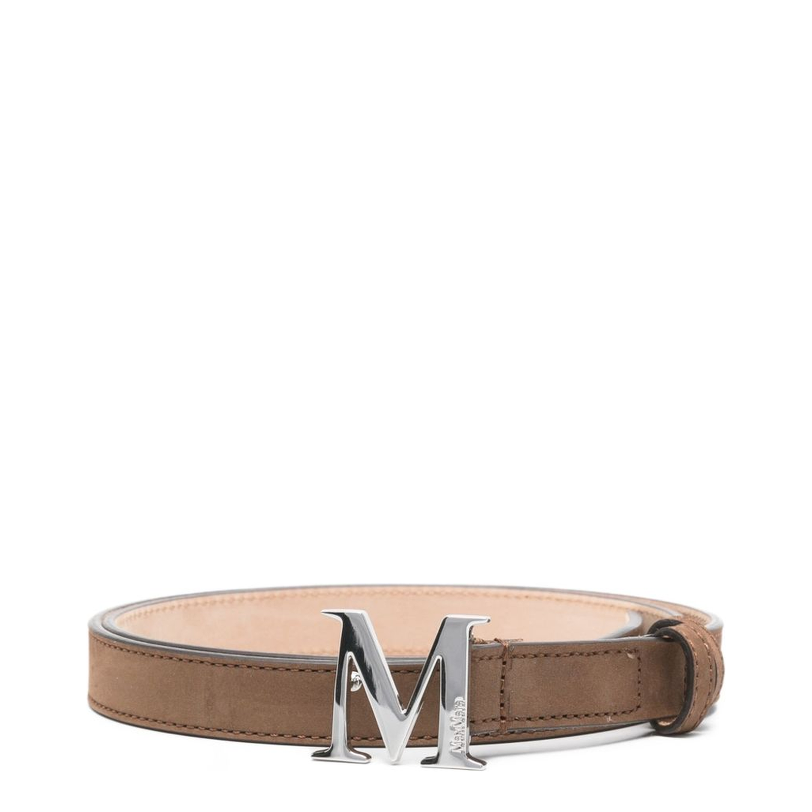 Leather Belt With Logo Buckle In Brown