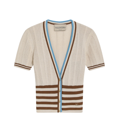 Openwork Striped Cotton Cardigan