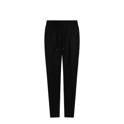Leisure fit trousers in virgin wool flannel with drawstring and double darts