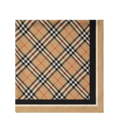 Beige Square Scarf with EKD Patch and Check Motif