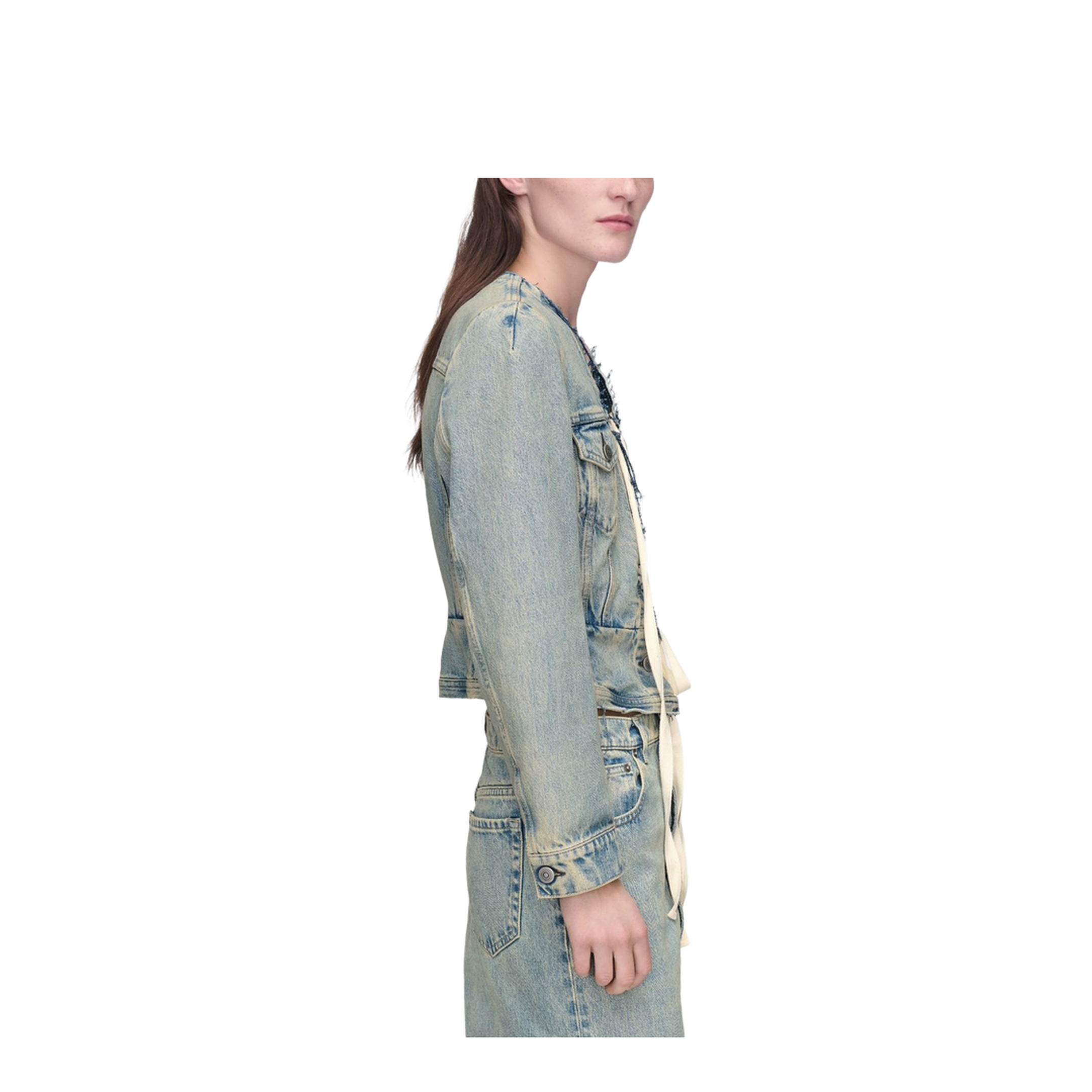 Light Blue Cotton Denim Jacket With V-Neck