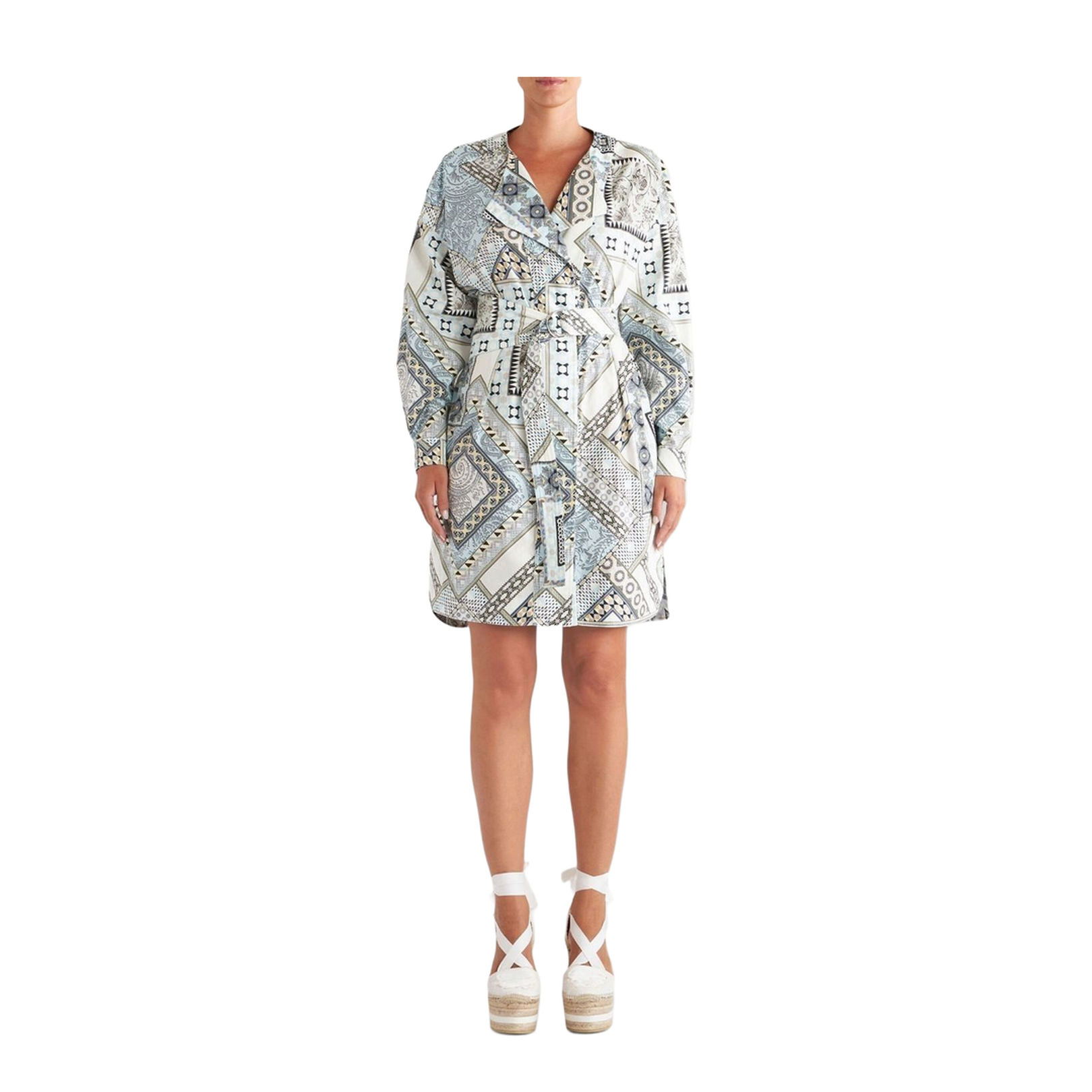 Mix-Print Belted Dress