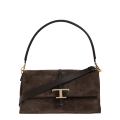 T Timeless Suede Leather Shoulder Bag - Brown