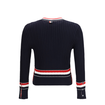 MAYFEYR - Thom Browne - Intarsia Cable Knit V Neck Sweater - MKA581AY3014415