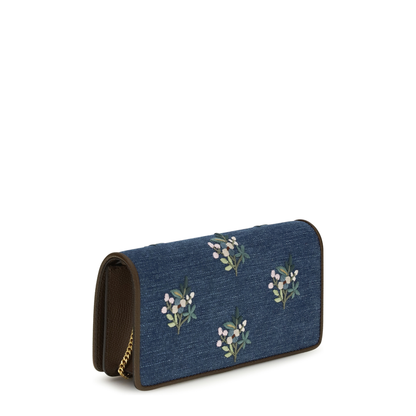 MAYFEYR - Valentino - Mini Vlogo Signature Shoulder Bag In Denim With Floral Embroidery - 8W0P0AY5MDU