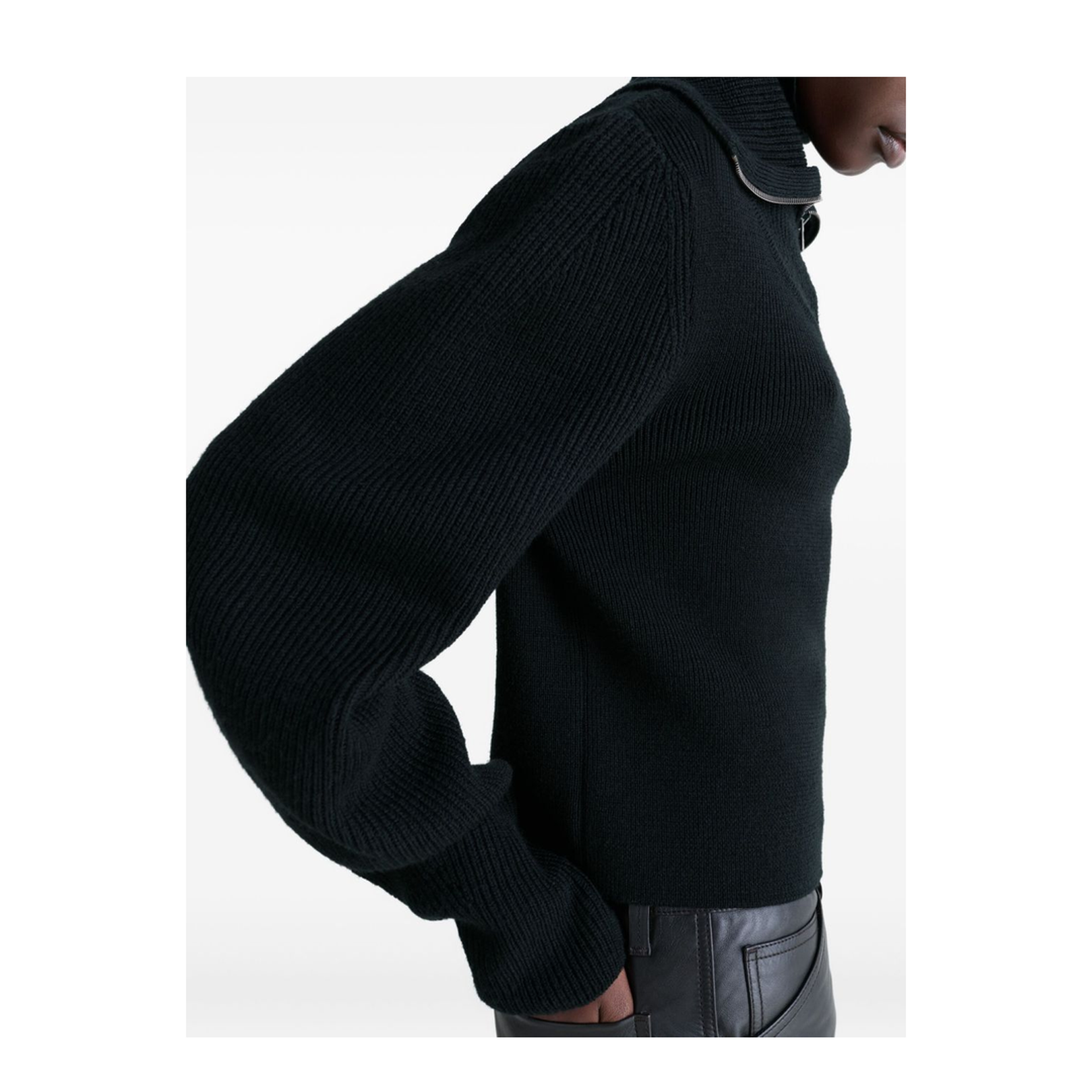 Black Ribbed Knit Half-Zip Jumper