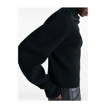 Black Ribbed Knit Half-Zip Jumper