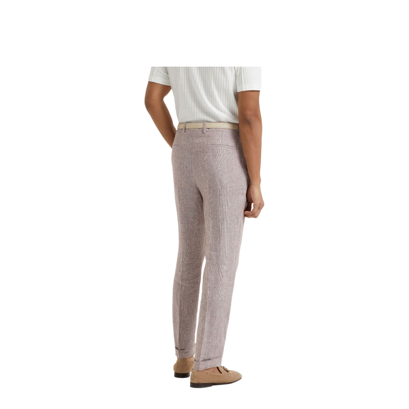 Linen Prince of Wales Leisure Fit Trousers with Pleat