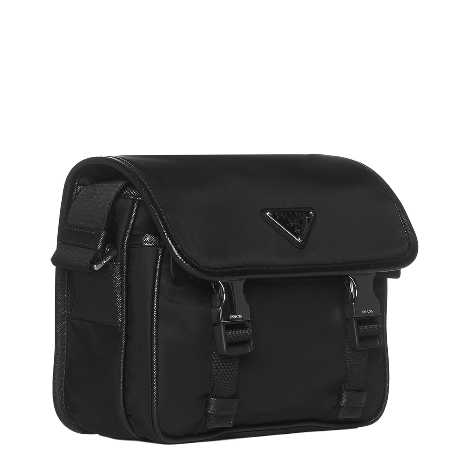 Black Re-Nylon and Saffiano Leather Shoulder Bag