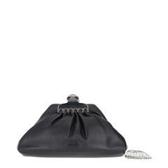 Glam Small Lamb Leather Clutch - Black