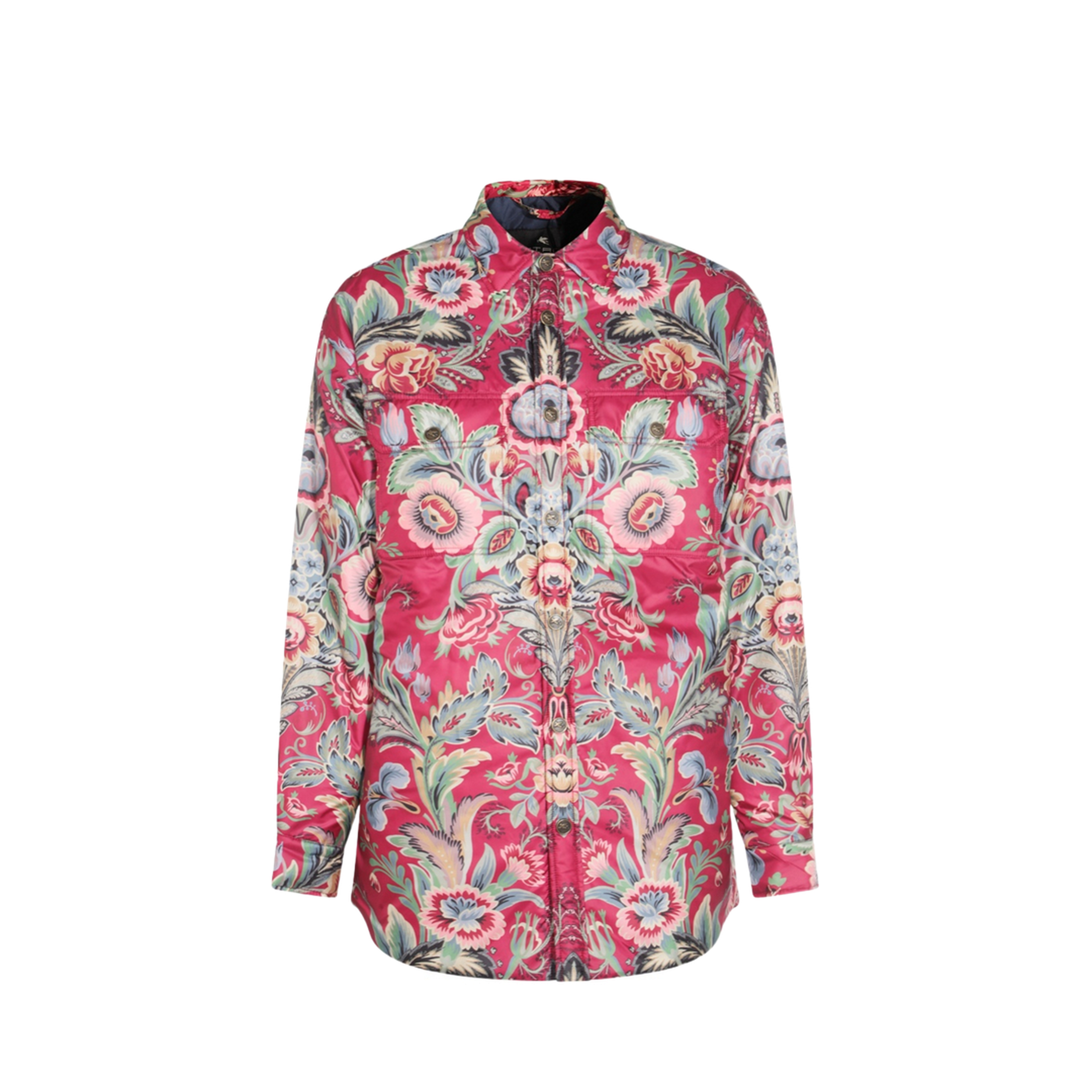 Floral Print Shirt Coat Red