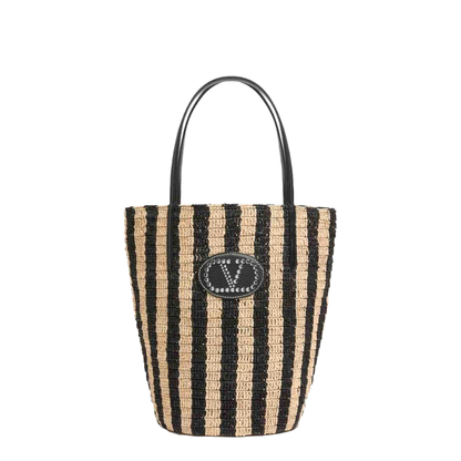 Striped Raffia Shopping Bag