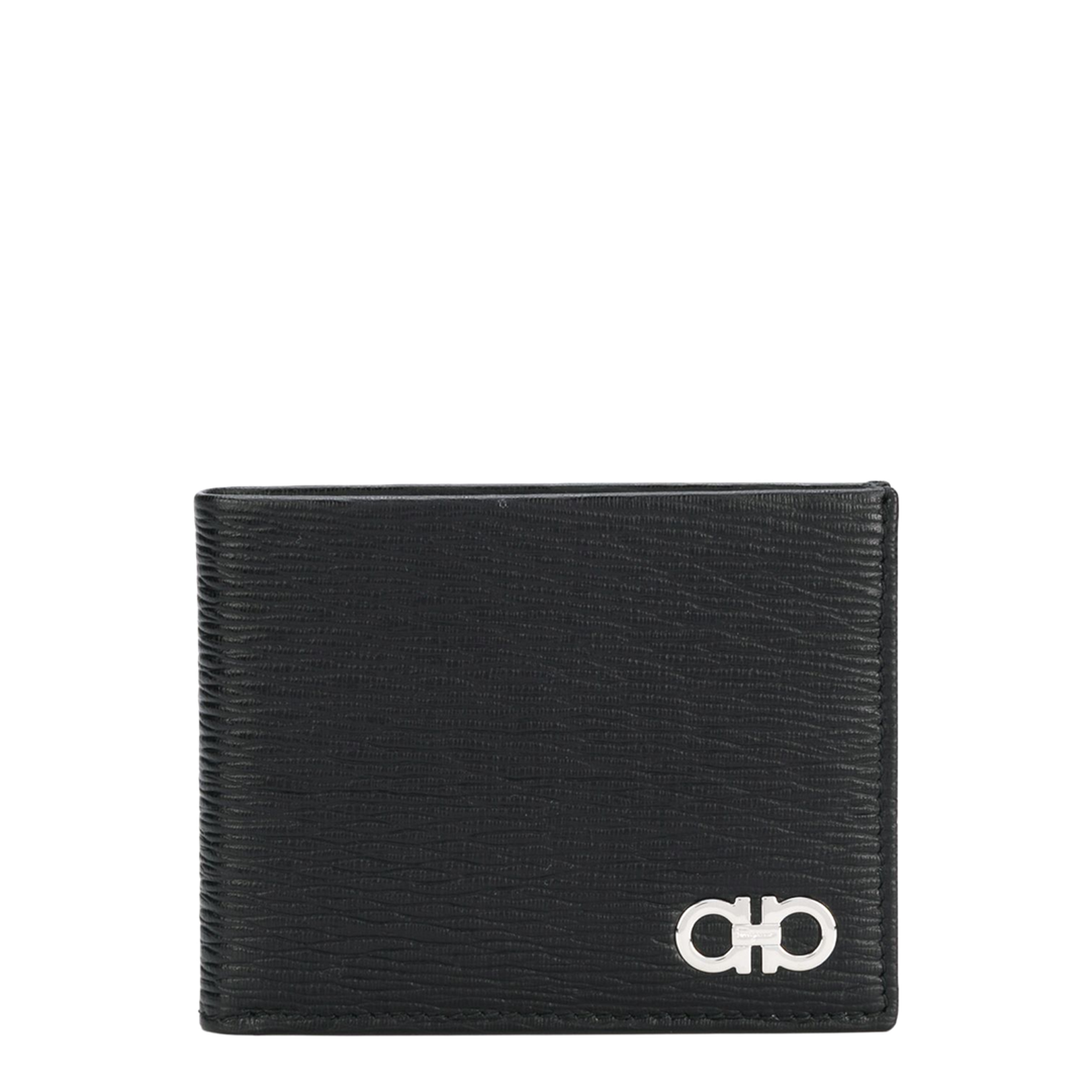 Black Calf Leather Double Gancio Billfold Wallet