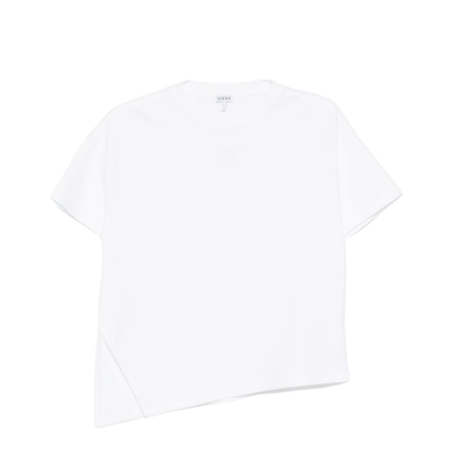 White Cotton Jersey Texture Crew Neck Signature Embroidered Anagram Motif Drop Shoulder Short Sleeves Straight Hem