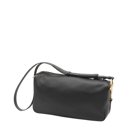 Half Horsebit Large Grained Calf Leather Shoulder Bag - Black