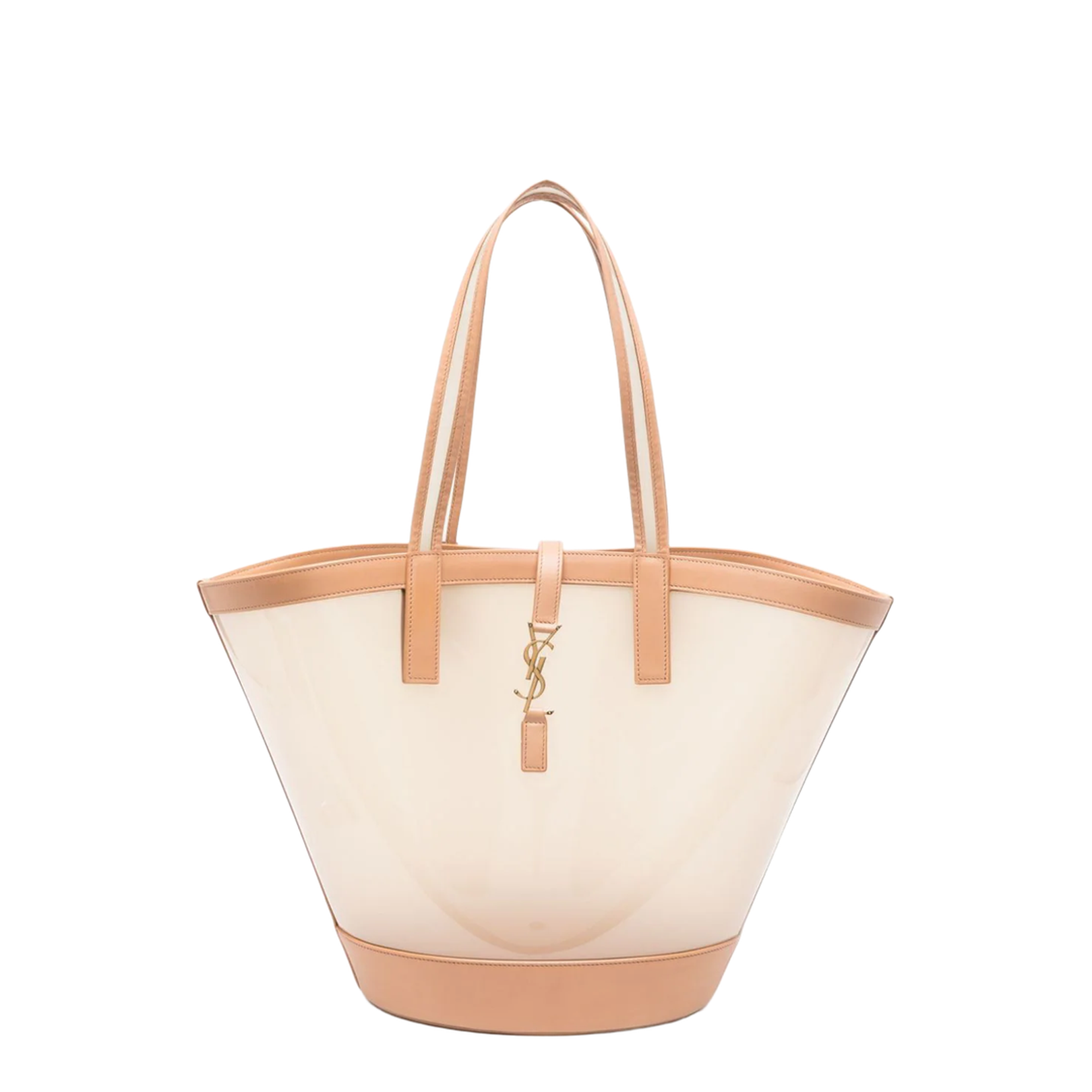 Panier Medium Vinyl and Vegetable-Tanned Leather Tote Bags - Beige
